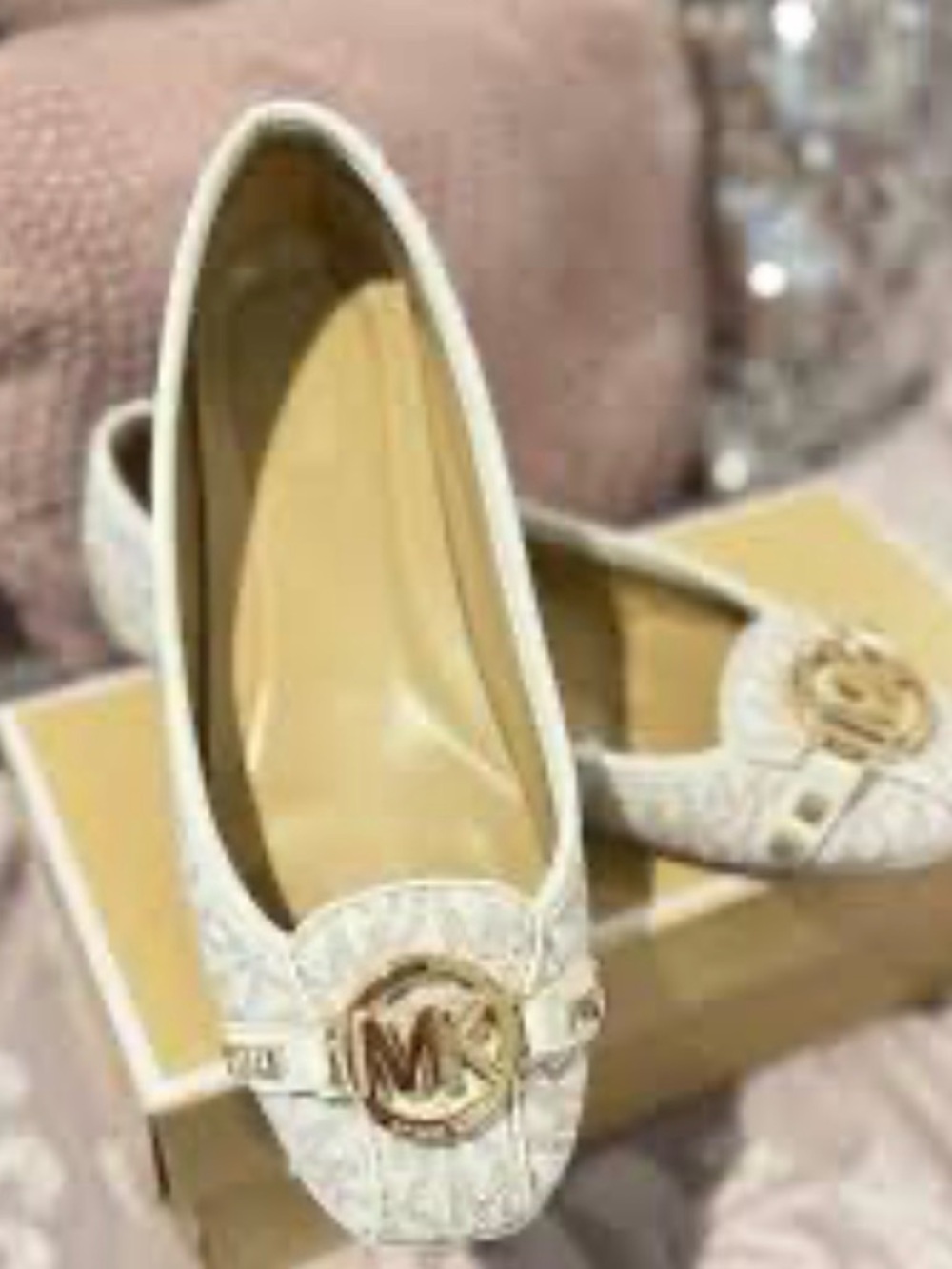 Michael Kors Fulton Leather Flats with Gold MK Emblem